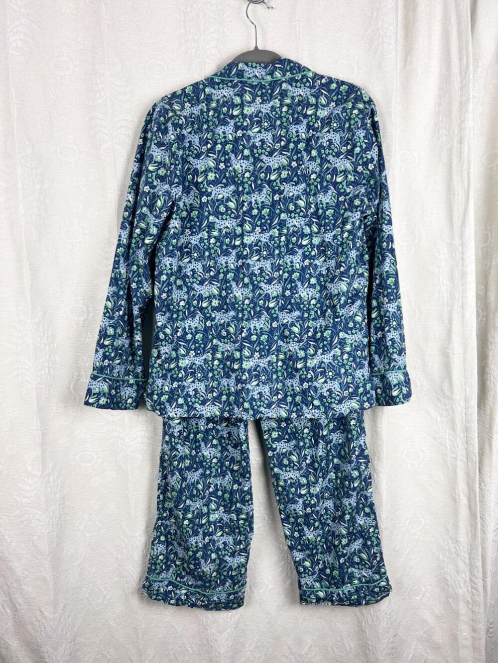J.Crew Fauna Floral Blue Spotted Leopard Cotton Poplin Pajama Set lounge sleep M - Picture 2 of 15